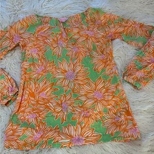 Lilly Pulitzer Jemma orange green top size XS floral 100% cotton lightweight LS